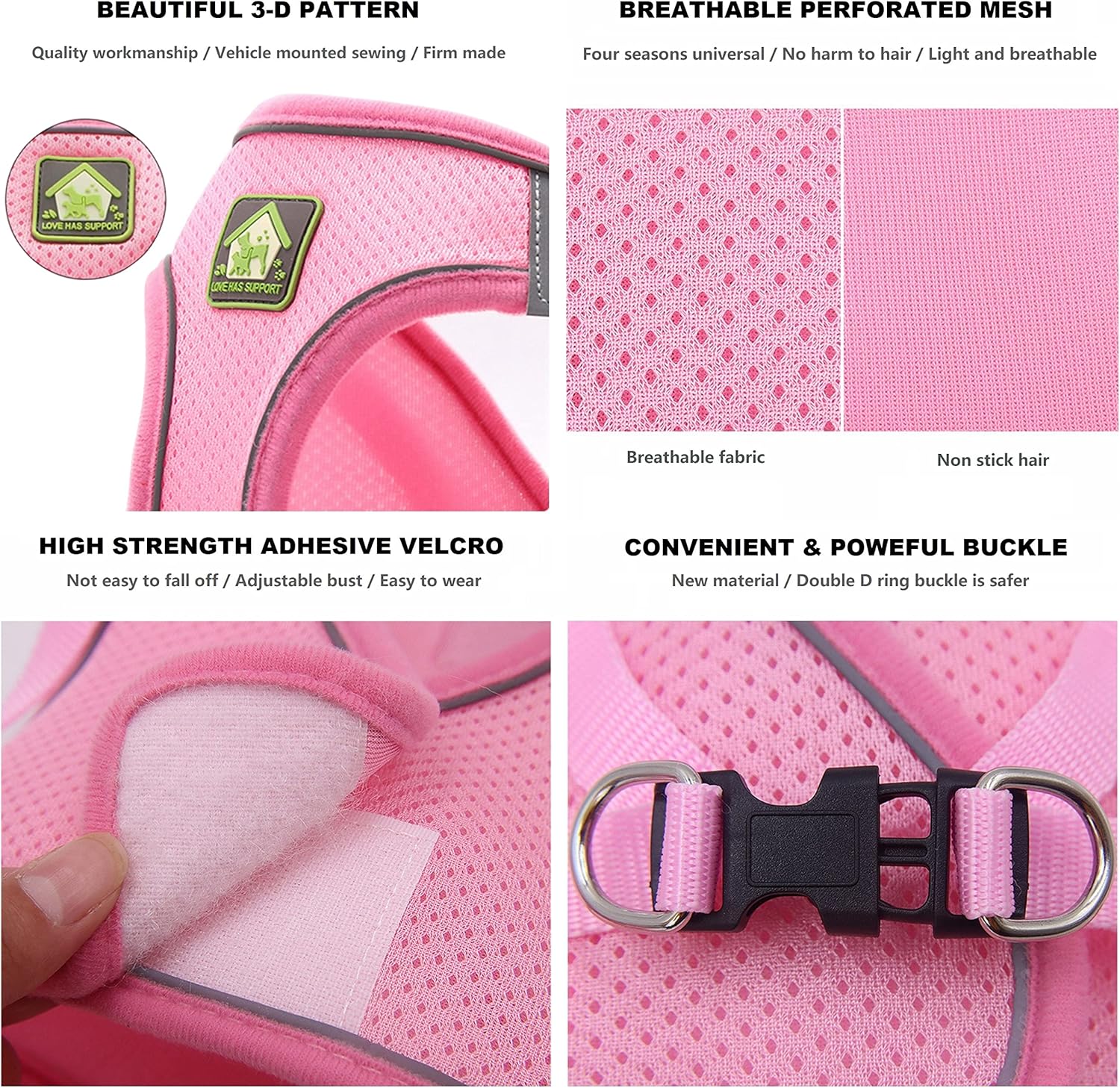 Soft Mesh Dog Harness No Pull Dog Harness Pet Puppy Reflective Comfortable Padded Harnesses (Pink, M)