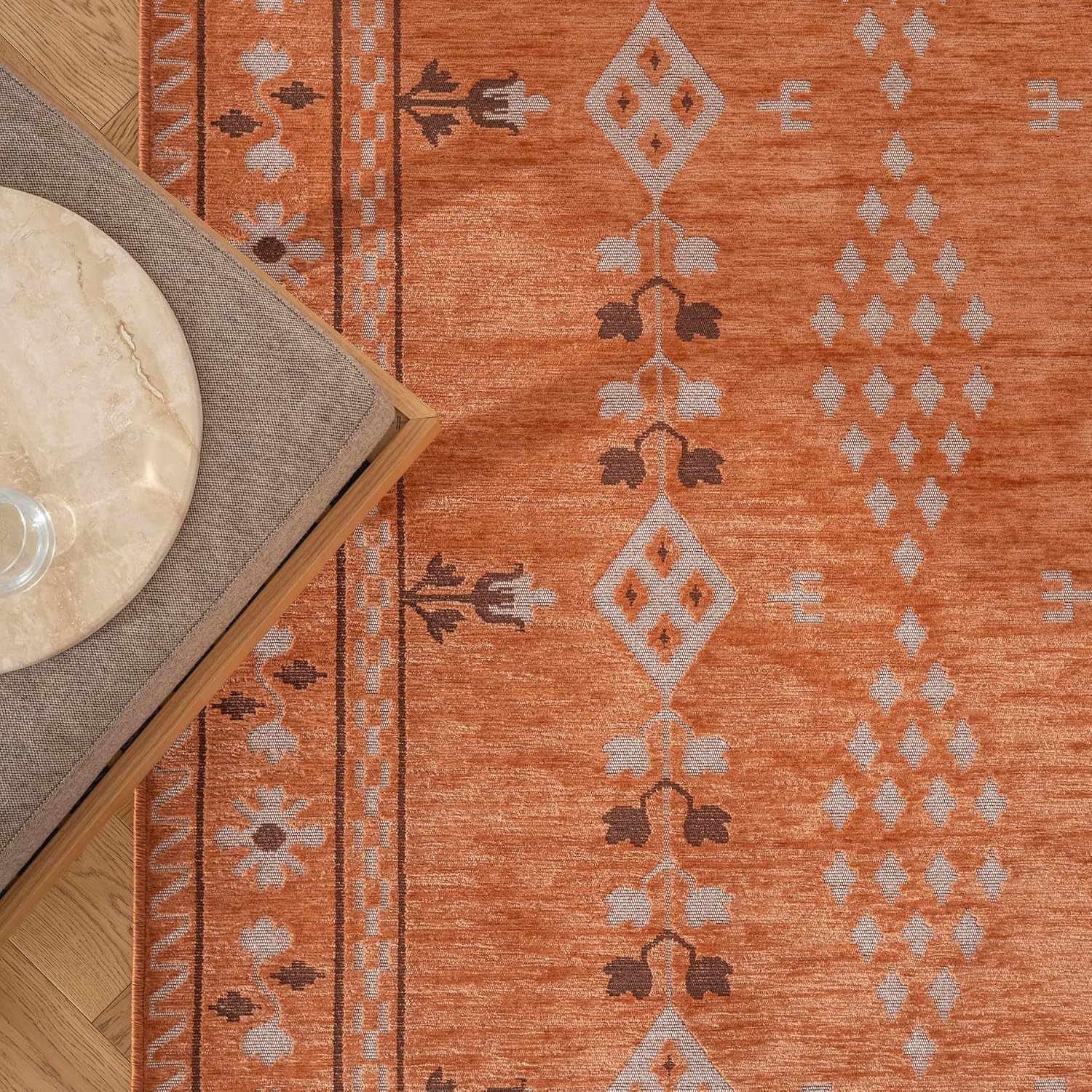 Revival Rugs Garland 7'x9' Washable Area Rug for Kitchen Bedroom - Oeko-TEX Certified, Peach