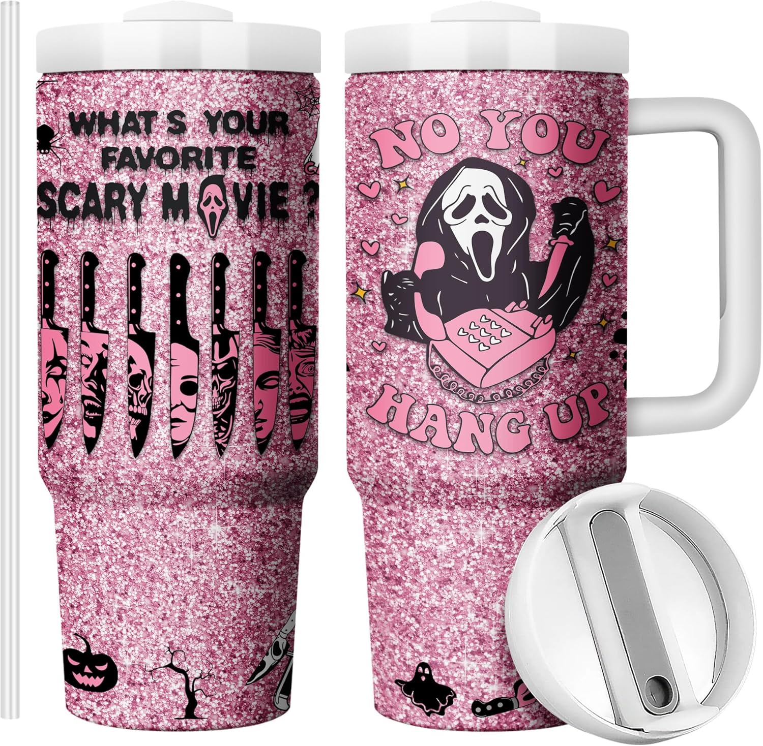 Horror Scary Face Halloween Tumbler for Women Girls Spooky Vibes 30oz Horror Scary Face Theme Decor Insulated Cup with Lid Vacuum Stainless Steel Coffee Mug