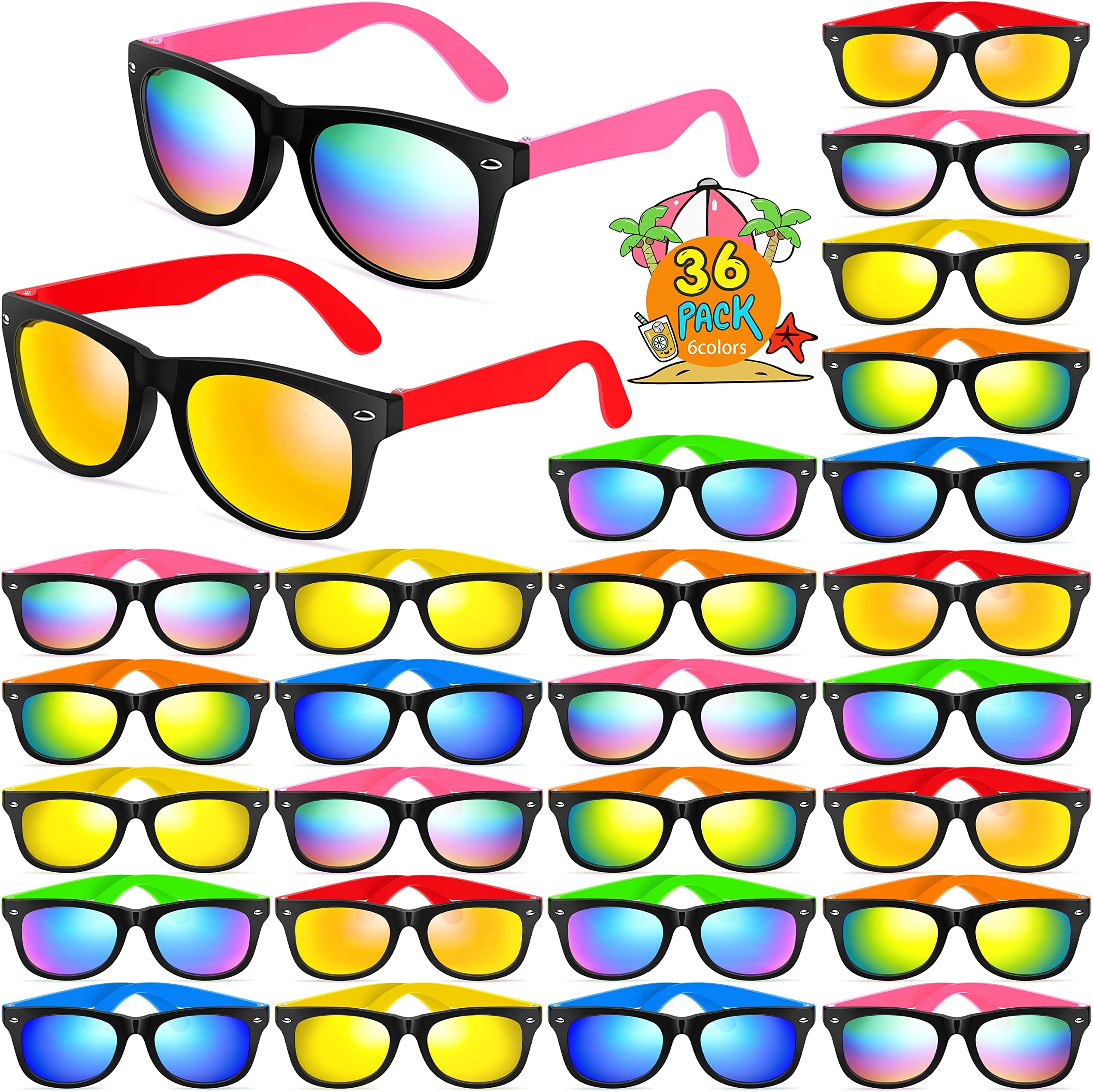 GINMIC Kids Sunglasses Party Favors, 24Pack Neon Sunglasses with UV400 Protection in Bulk for Kids Boys and Girls Birthday
