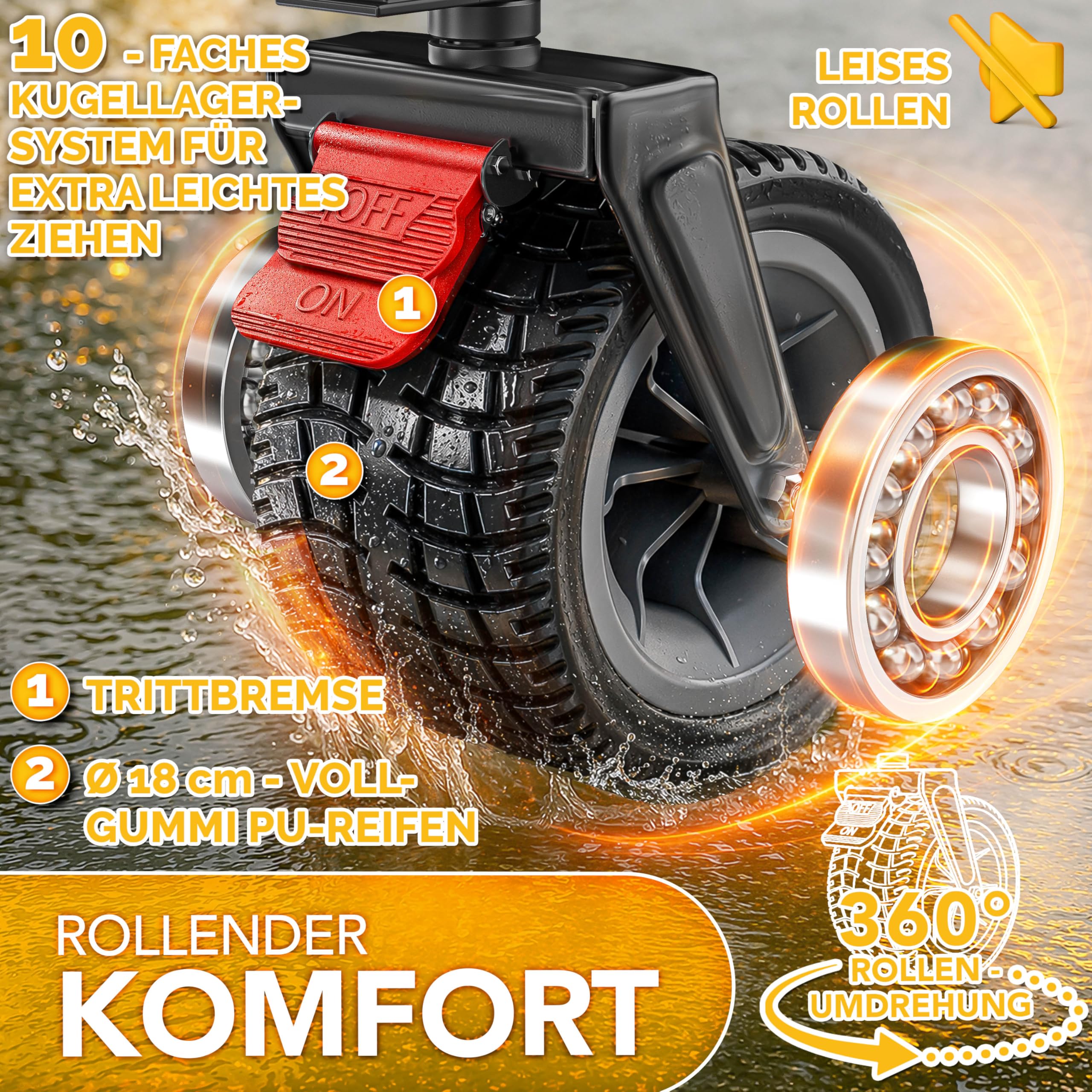 TRESKO® Bollerwagen faltbar 300L mit Bremse | Handwagen klappbar 150kg inkl. Vollgummireifen | Faltbarer Strandwagen Extra Breite All-Terrain-Räder | Transportwagen mit Tragetasche (Grau)