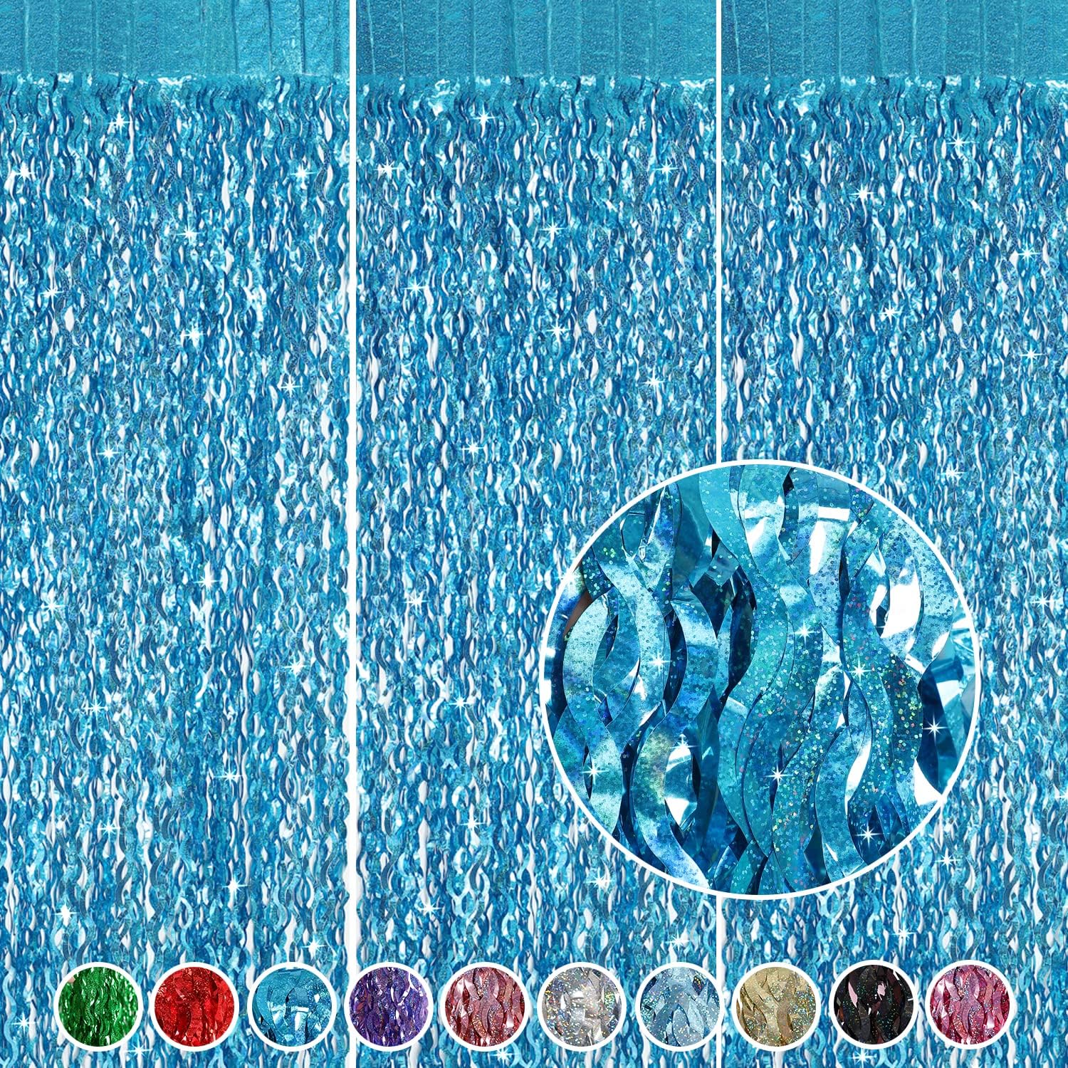 CYLMFC 3 Pack 3.3 ft x 6.6 ft Teal Foil Fringe Curtains - Sparkle Metallic Curtains Party Decorations Photo Booth Decorations Party Supplier
