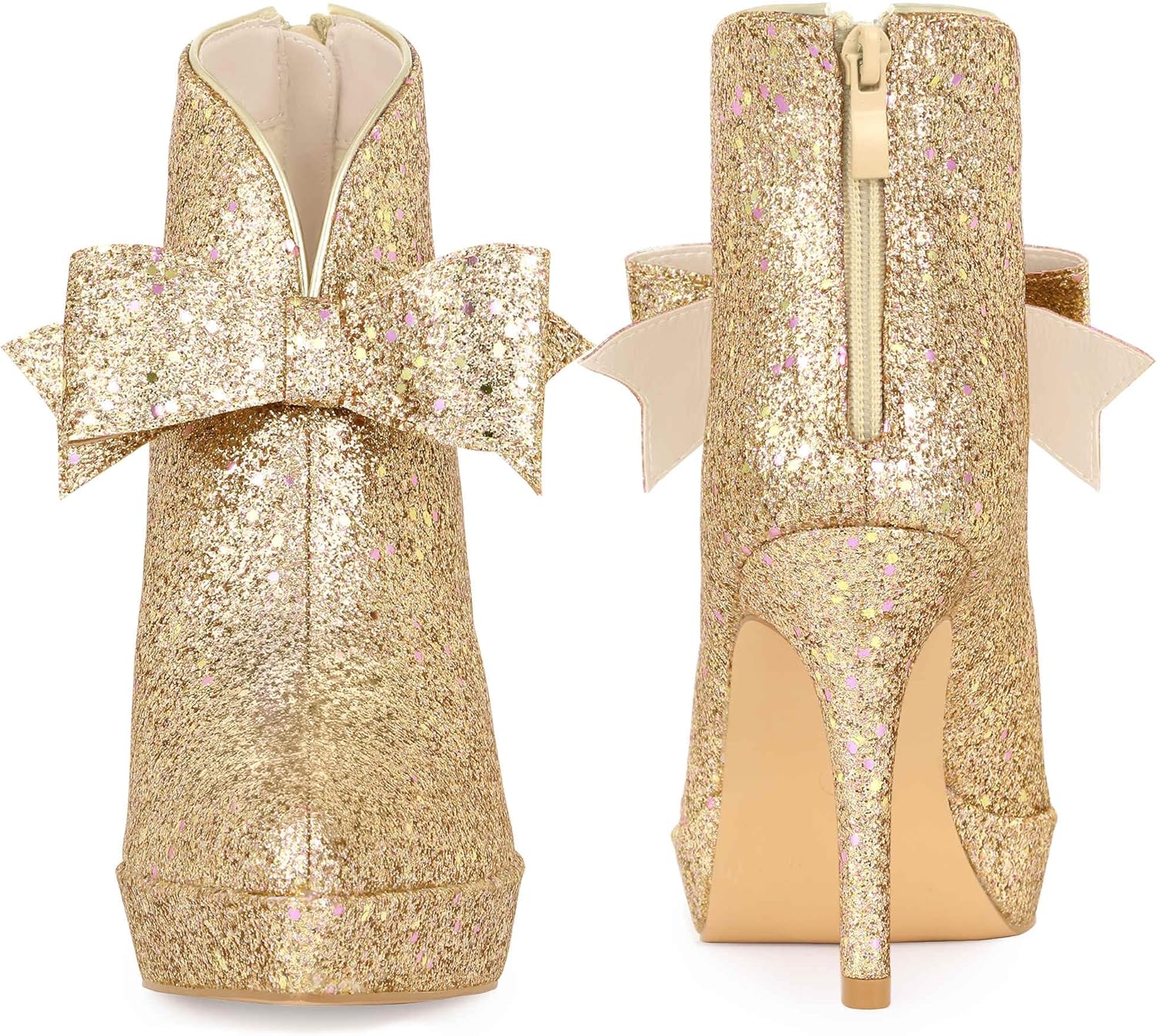 Perphy Sparkle Glitter Stiletto Heel with Platform Bow Ankle Boots for Women
