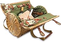 Picnic Time Verona Wine & Cheese Picnic Basket for 2 - Handwoven Wicker, Full Service with Glasses & Corkscrew, Romantic English Style (Pine Green)