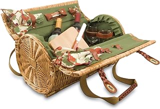 Picnic Time Verona Wine & Cheese Picnic Basket for 2 - Handwoven Wicker, Full Service with Glasses & Corkscrew, Romantic English Style (Pine Green)