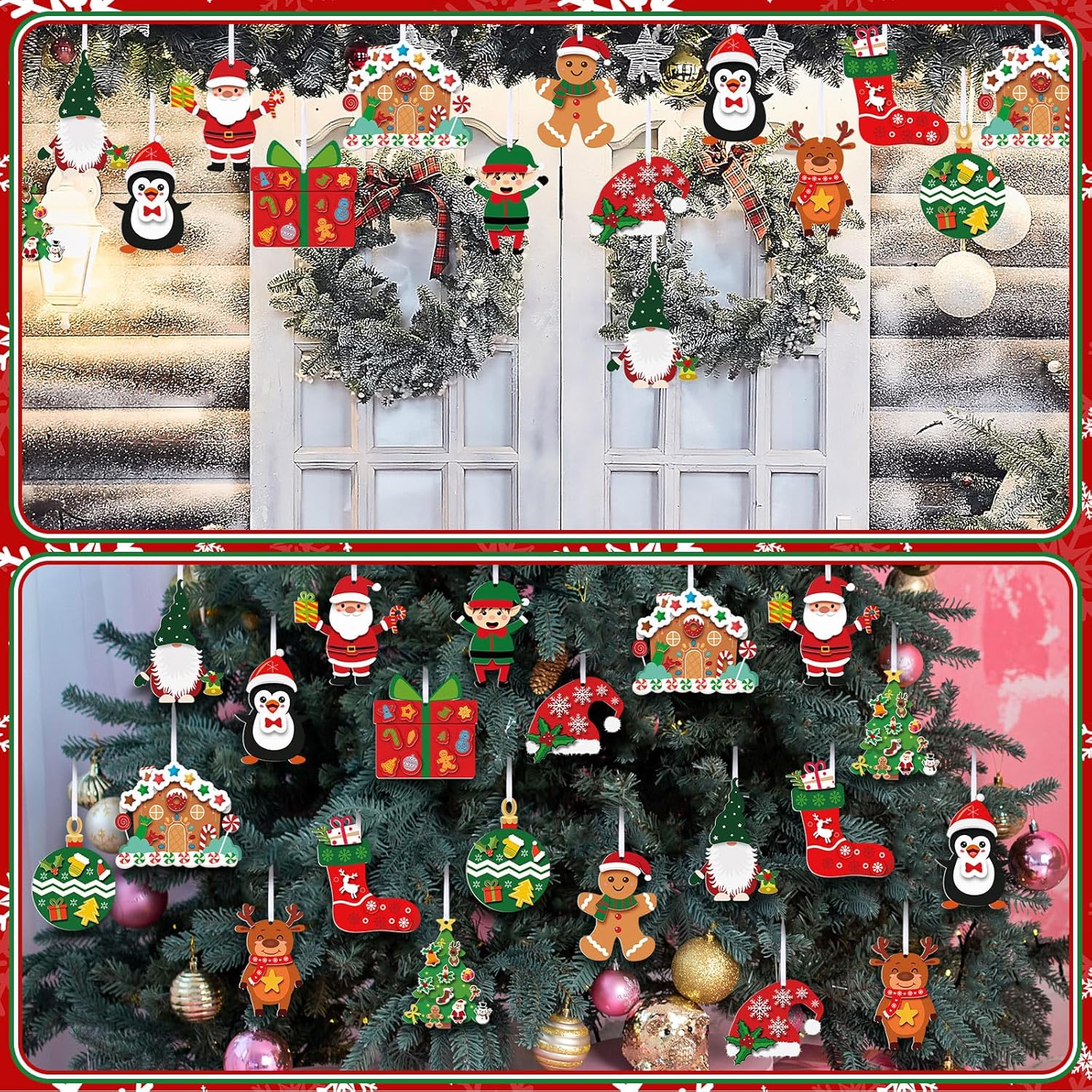 24 Sets Christmas Craft Kits Bulk DIY Winter Santa Gingerbread Craft Kits Felt Elk Kits Winter Decorations with Christmas Stocking Candy Stickers for Xmas Home Indoor Party