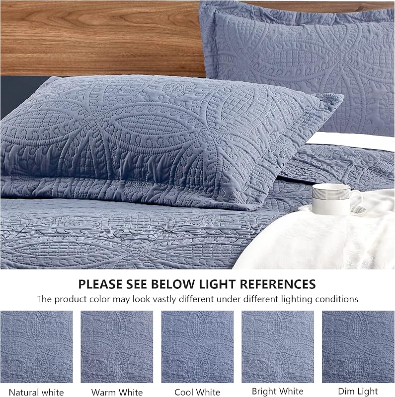 Love's cabin Quilts for Queen Bed Blue Bedspreads - Soft Bed Summer Lightweight Bedspread Comforter - Modern Style Coin Pattern Coverlet for All Season - 3 Pieces (1 Quilt, 2 Pillow Shams) image 5