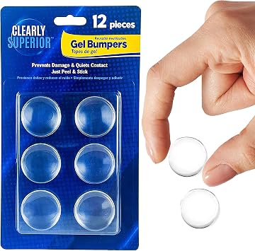 Clearly Superior 1.13" Small Round Gel Bumpers 12 Pack - Self Adhesive Furniture Protection Bumpers - Protects Surfaces from Damage
