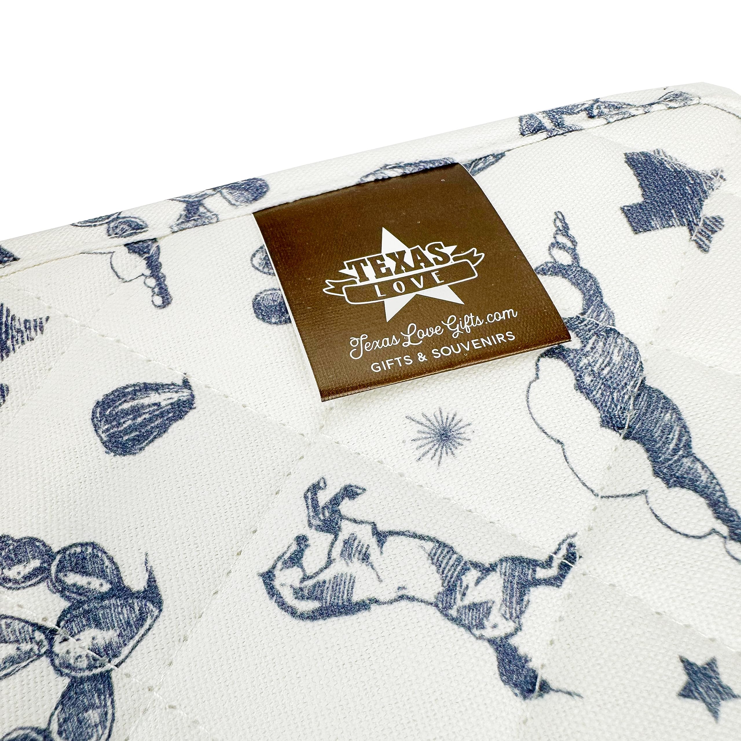 Texas Pot Holder with Blue Horse Cactus Clouds and Sunburst Pattern in Quilted Cotton Texas Gift