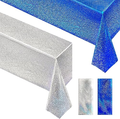 Miniatura 41 de Mantel holográfico morado y rojo fucsia de 40 x 108 pulgadas, decoración de fiesta de San Valentín, cumpleaños, decoración de mesa de plástico