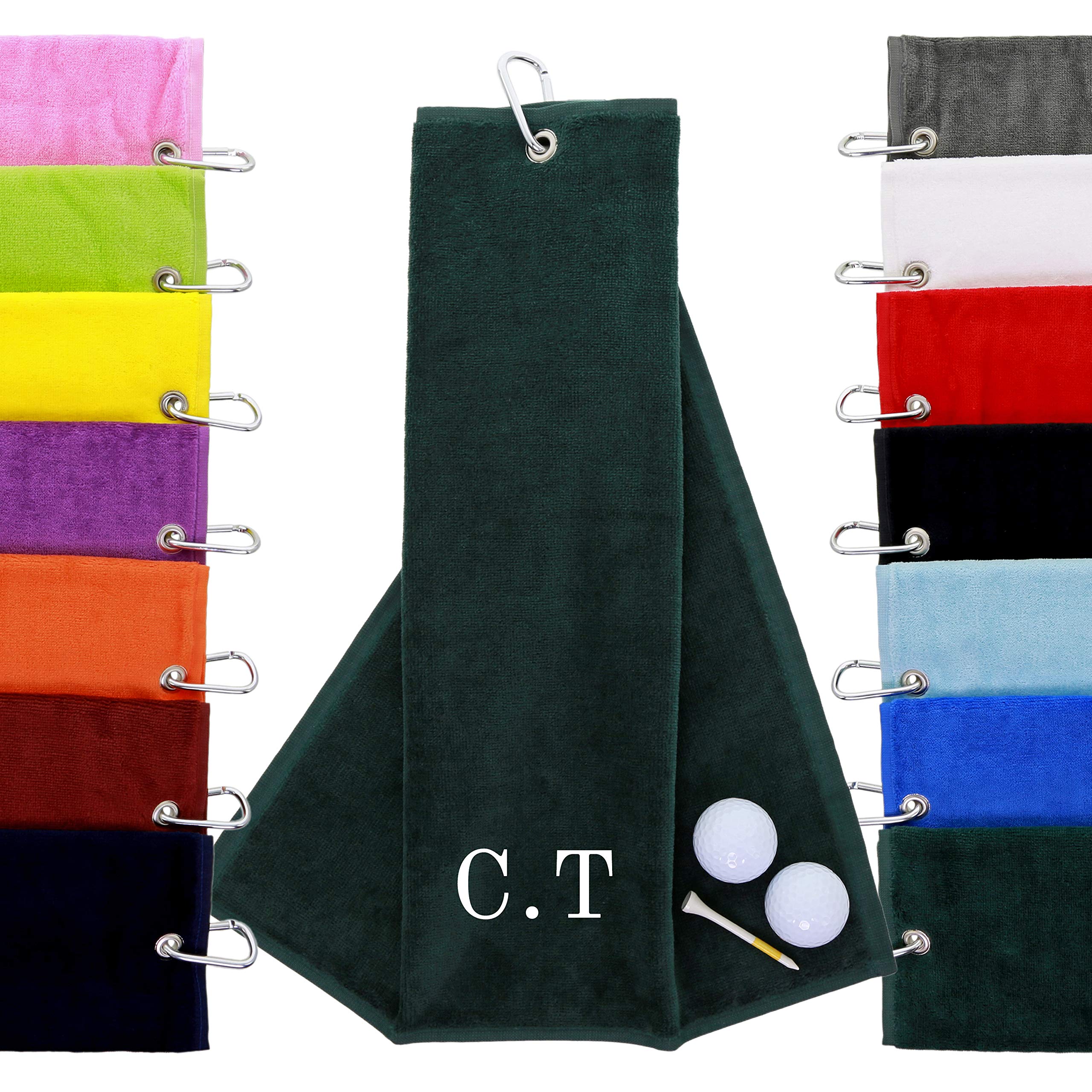 aztex Personalised Tri-Fold Golf Towel, 550gsm, Forest Green