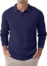 Hisir Men's Winter Long Sleeve Polo Shirt Regular Fit Casual Classic Vertical Stripe