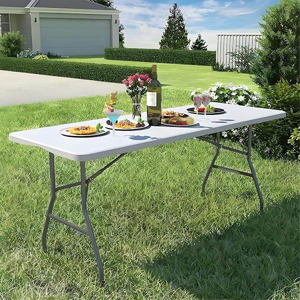 sinlikon Table Pliante Exterieur 180CM Rectangulaire pour Jadin Camping,Pique-Nique (Blanc) - 2