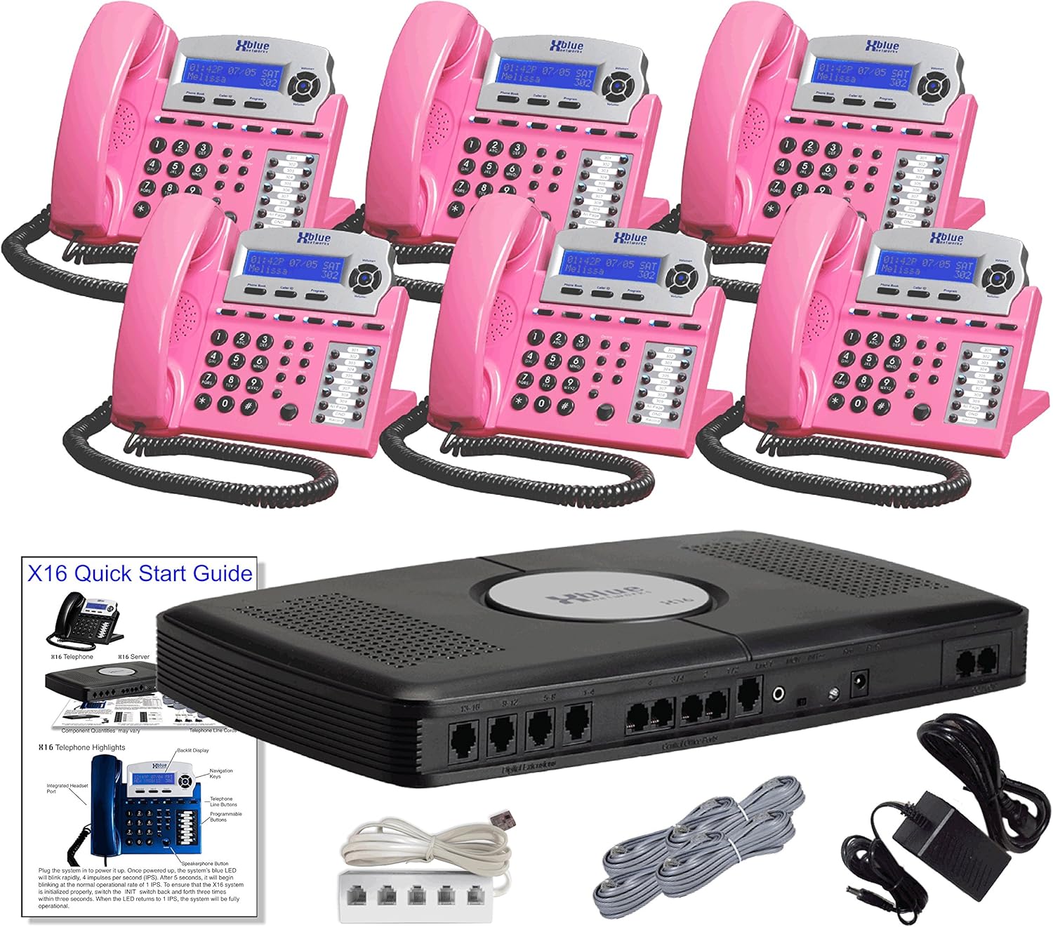 X16 6Line Small Office Phone System with 6 Pink X16