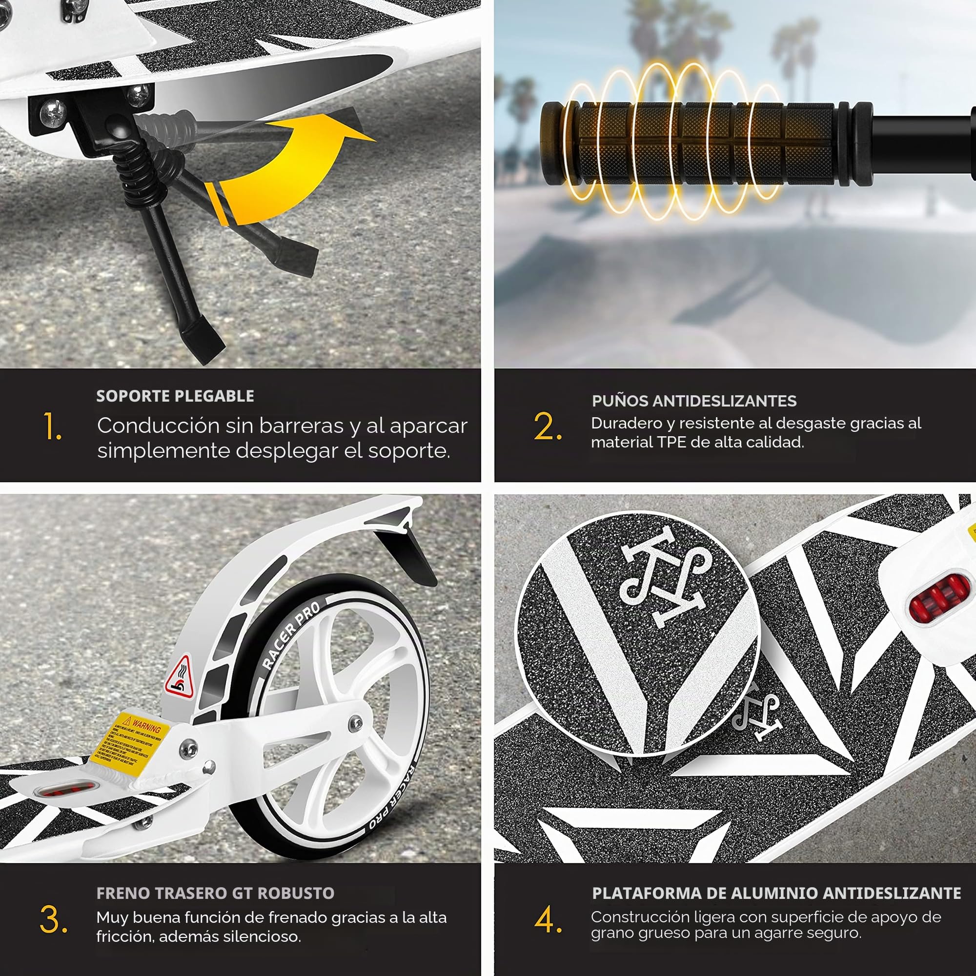 KESSER® City Scooter 205 mm, Ruedas PU Big Wheel - Pro-S Kick Scooter Con Doble Suspensión, Patinete Plegable y Regulable en Altura