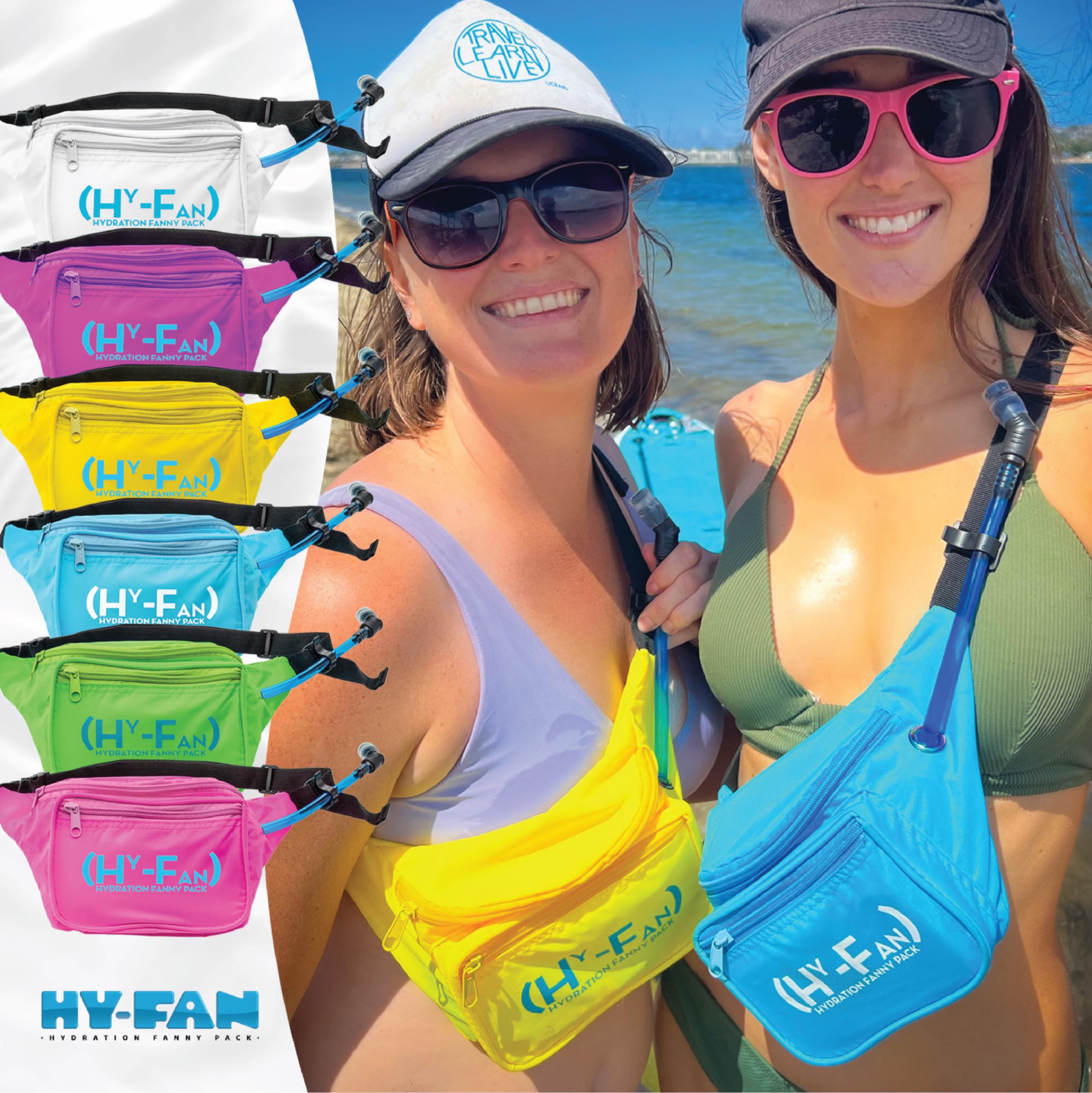 HY-FAN Hydration Fanny Pack z pęcherzem, 480 ml bez BPA, konstrukcja bez użycia rąk, bezpieczne kieszenie, idealna do atletycznych aktywności na świeżym powietrzu, podróży i nie tylko, dostępna w 6