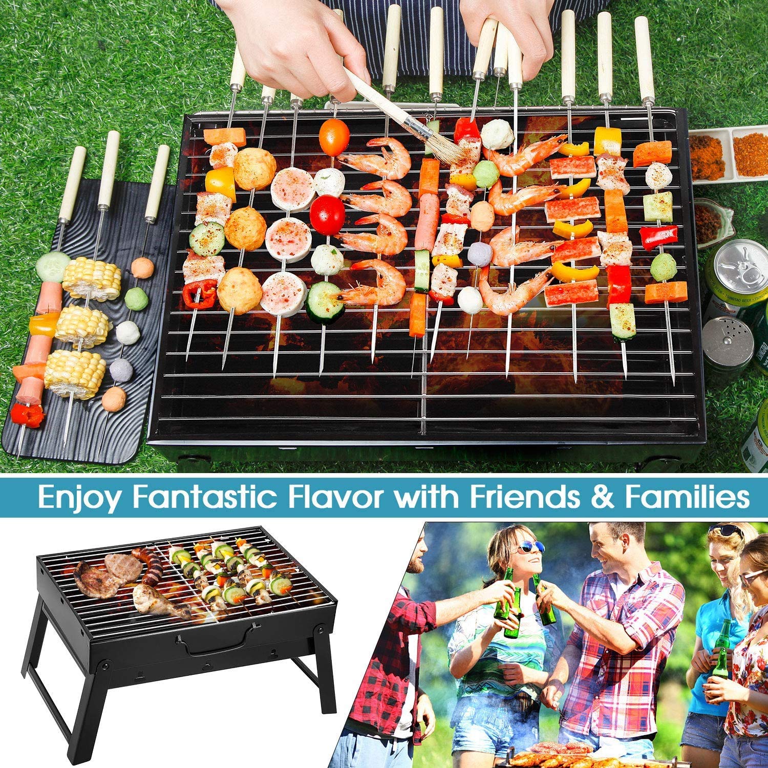Grill na węgiel drzewny, składany przenośny lekki grill do grillowania na świeżym powietrzu Gotowanie Camping Party 38x27x20 cm