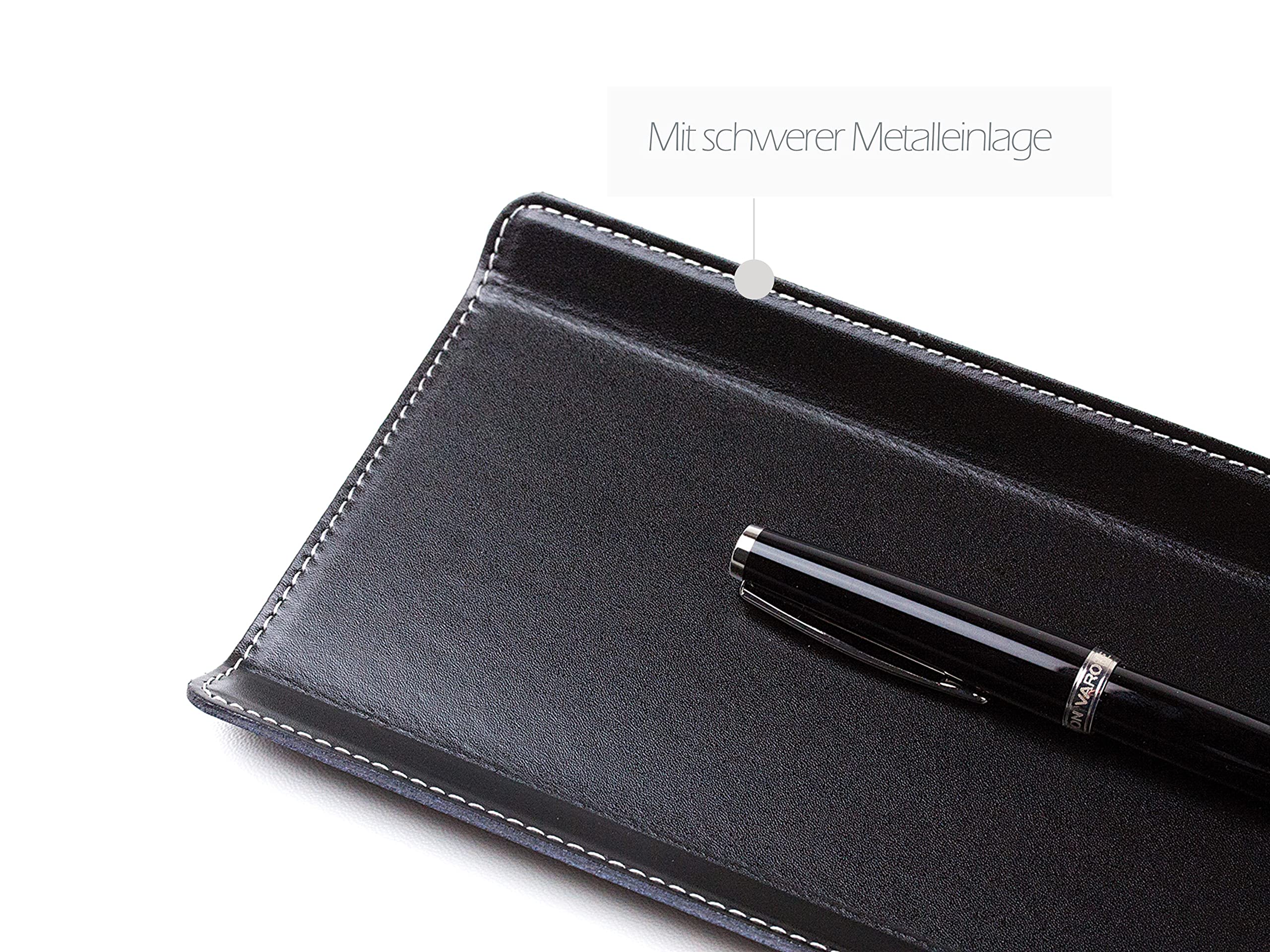 DELMON VARONE - Federschale aus Cambridge Top Grain Leder schwarz - Echtleder Stiftablage für Kugelschreiber und Füller - Elegante Stifteschale mit schwerer Metalleinlage für Schreibtisch und Büro