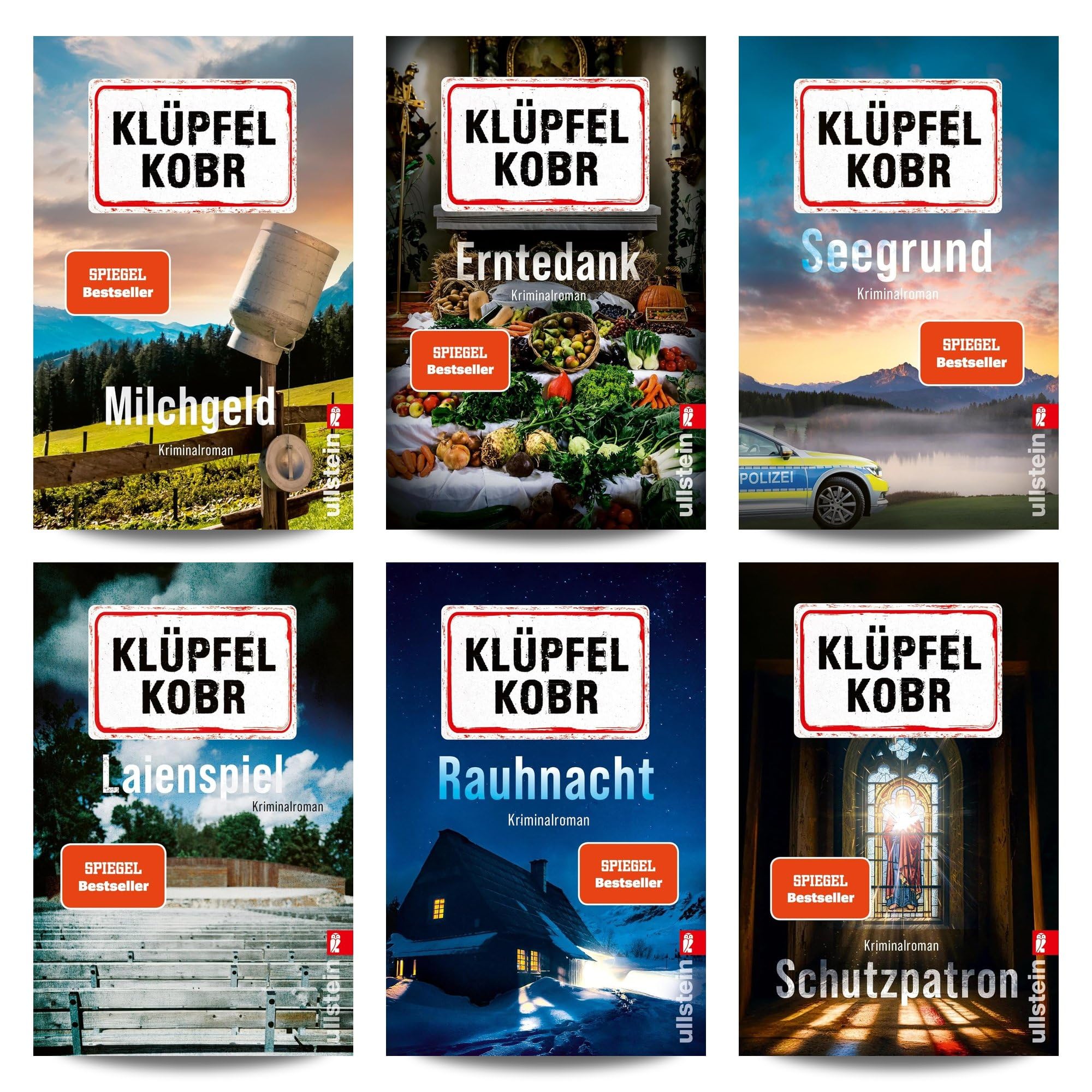 Volker Klüpfel & Michael Kobr - Krimi-Bücherset - Kommissar Kluftinger in Milchgeld, Erntedank, Seegrund, Laienspiel, Rauhnacht, Schutzpatron - Allgäu Kriminalromane mit einem exklusiven Lesezeichen