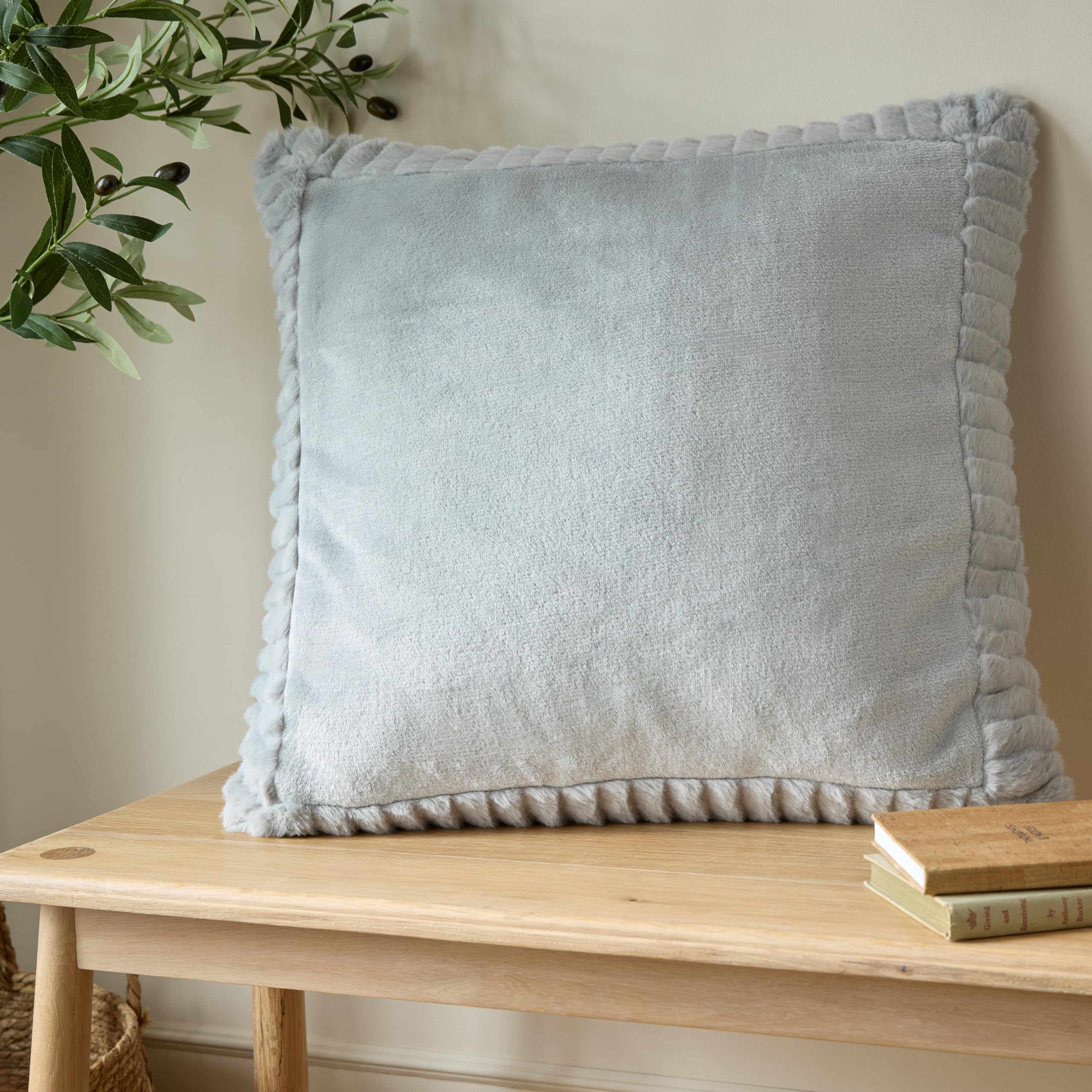 Catherine Lansfield Velvet and Faux Fur Soft Touch 55x55cm Cushion Silver Grey