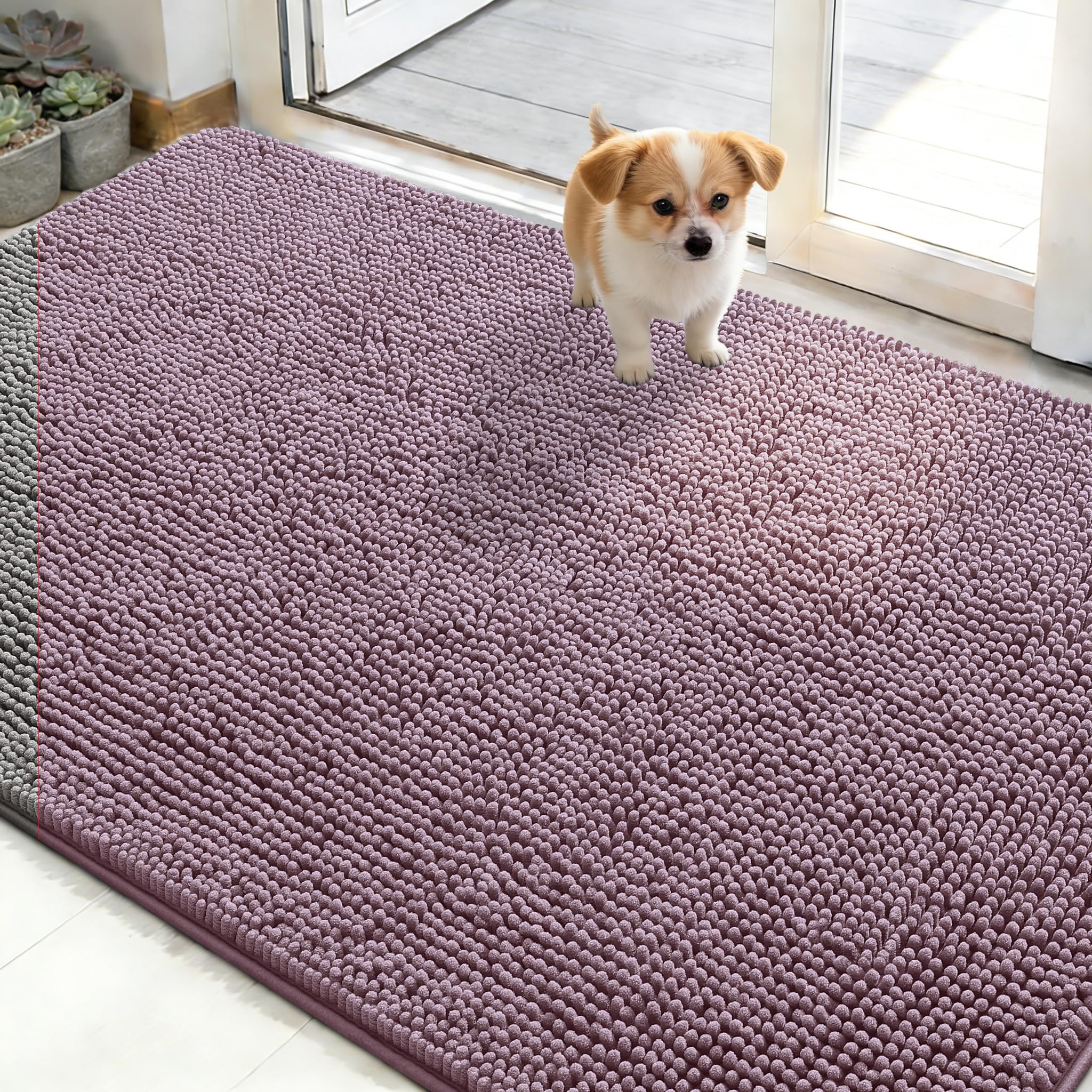 OLANLY Dog Door Mat for Muddy Paws 50x30, Super Absorbent Chenille Mud Mat