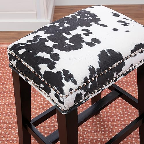 Miniatura 16 de Taburete de mostrador sin espalda con estampado de vaca marrón Harlow Linon Estampado de vaca café.,negro, (Black Cow Print),Gris