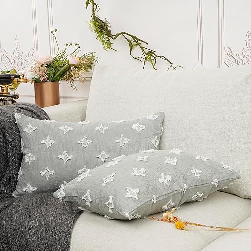 Miniatura 2 de YOUR SMILE Juego de 2 fundas de almohada decorativas de jacquard rómbico, funda de cojín cuadrada suave para sofá, cama, dormitorio, sala de estar