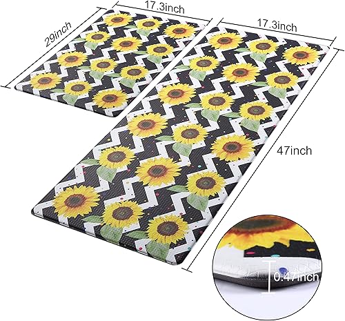Miniatura 3 de PCSWEET HOME Juego de 2 alfombrillas de cocina con girasol antideslizantes gruesas con girasol para mayor comodidad en el suelo para cocina