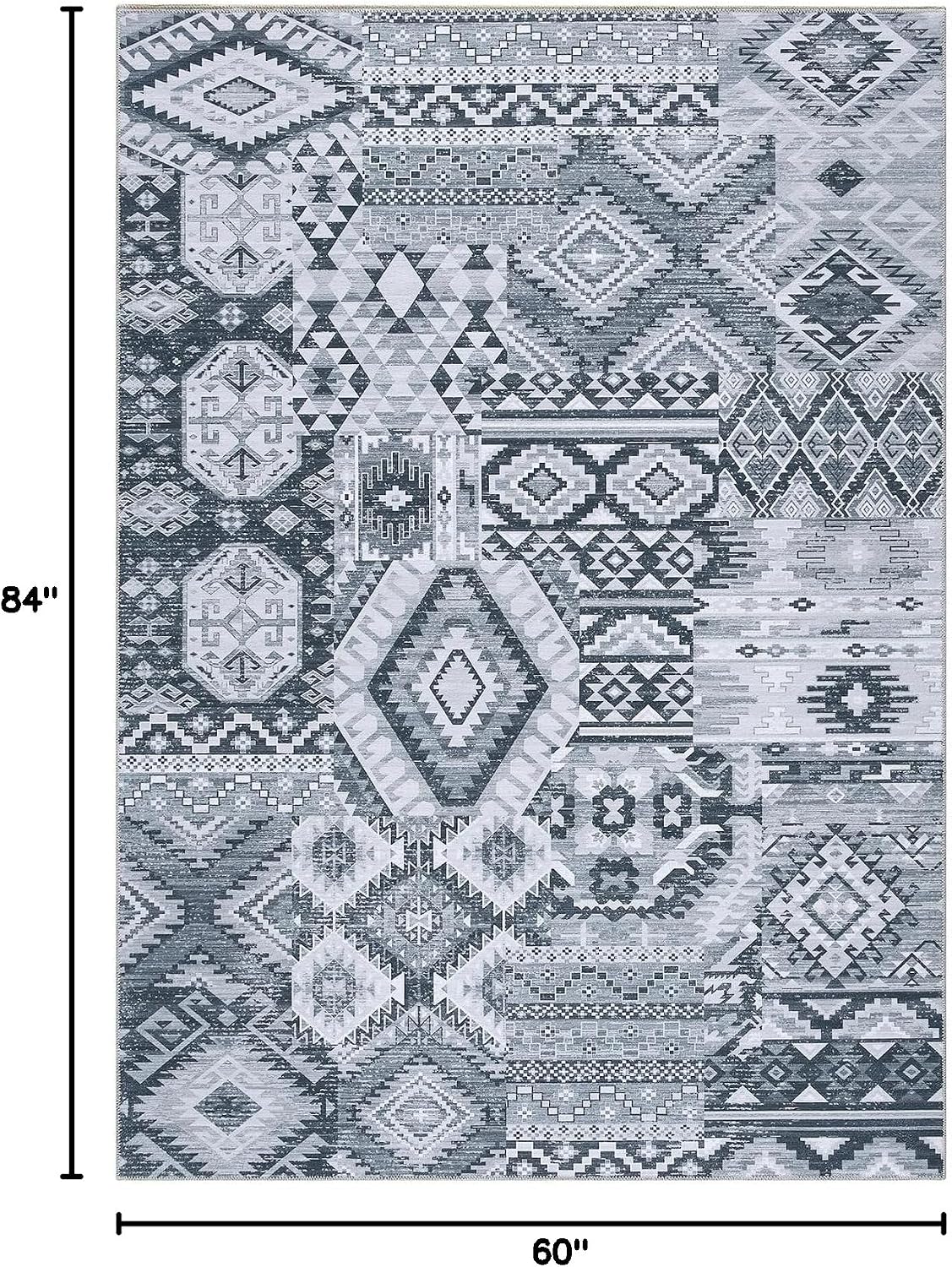 COZYLOOM Boho Rug Living Room Rug 5x7 Large Area Rug Ultra-Thin Low Pile Vintage Rug Machine Washable Area Rugs for Bedroom Non-Slip Non-Shedding Foldable Carpet for Dining Room Kitchen Office Grey