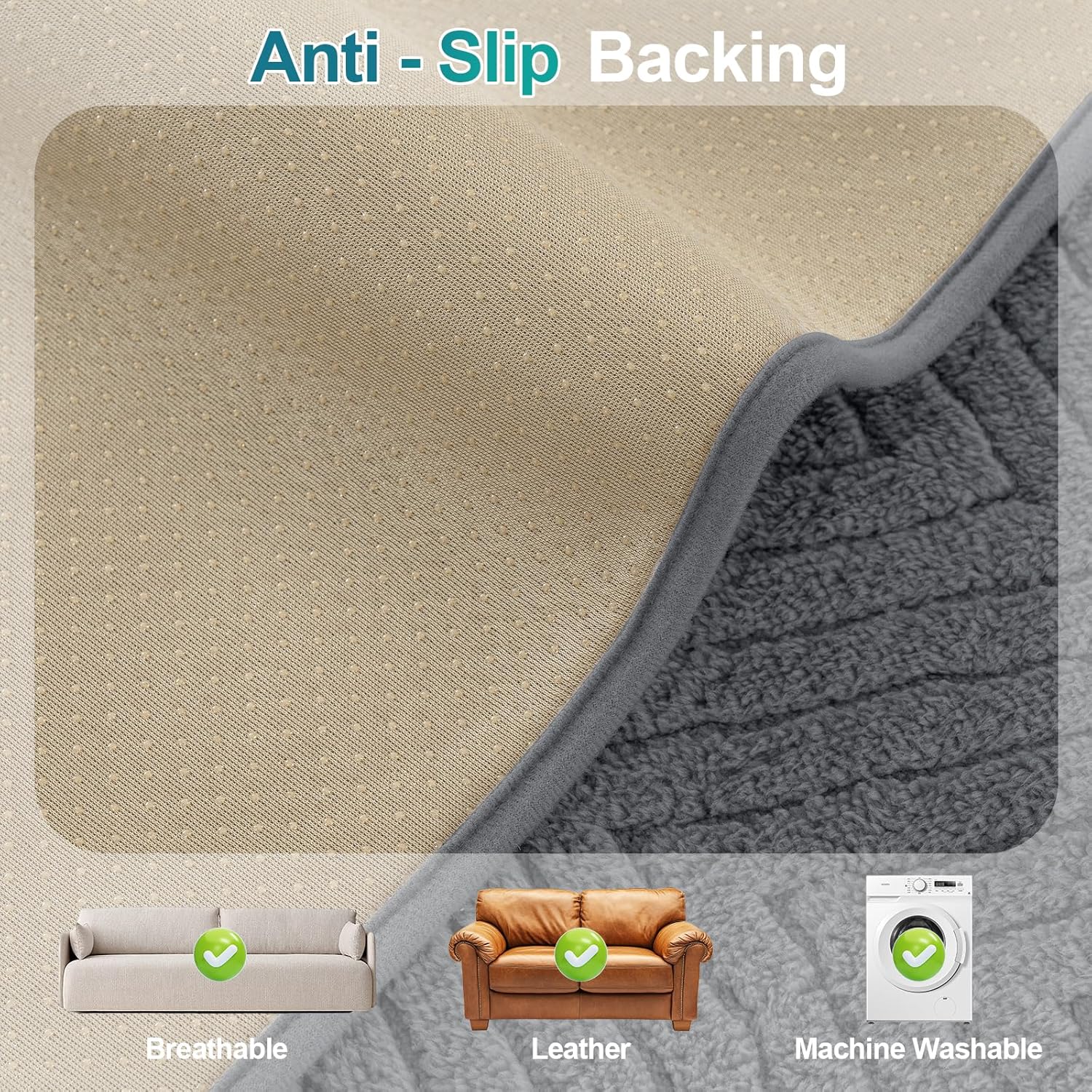 Turquoize 2 Pack Waterproof Couch Armrest Covers for Sofa Non-Slip Fuzzy Couch Arm Covers Set of 2 Washable Thick Soft Recliner Chair Arm Cover Protector Cover (Grey, 23" x 23" 2 Pack)