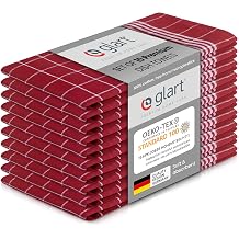 Glart 48RI2 Set of 10 Kitchen Towels 50x70 cm made of 100% Cotton in red, OEKO-TEX Standard 100 certified, lint-free, washable, prewashed for kitchen and dishwashing.