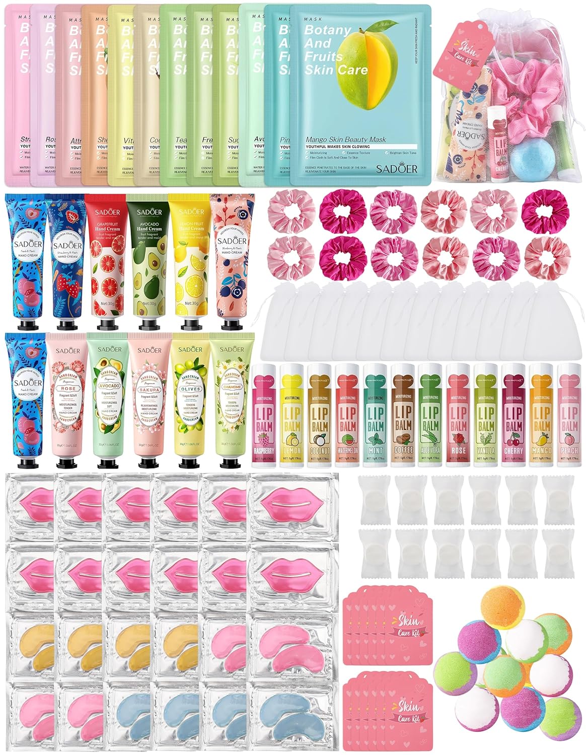 120PCS Spa Party Supplies for Girls, Include Facial Masks, Lip Mask, Under Eye Patches, Lip Balm, Foot Bath Bombs, Hand Cream, Compressed Towel, Hair Band, Sleepover Party Supplies for Girls 120PCS Spa Party Supplies for Girls, Include Facial Masks, Lip Mask, Under Eye Patches, Lip Balm, Foot Bath Bombs, Hand Cream, Compressed Towel, Hair Band, Sleepover Party Supplies for Girls