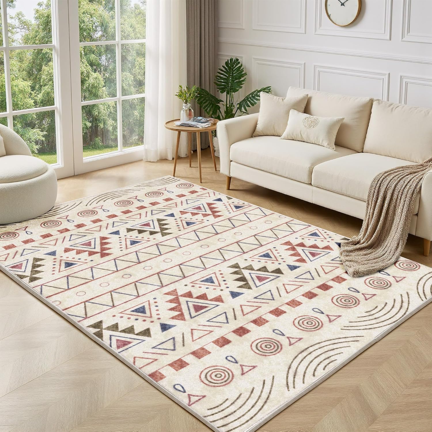 EnHomee Washable Rugs, 3x5 Area Rugs for Living Room, Machine Rug for Bedroom, Ultra Soft Low Pile Geometry Living Room Rug,Non-Slip Stain Resistant Large Carpet for Dining Room Office, Colorful