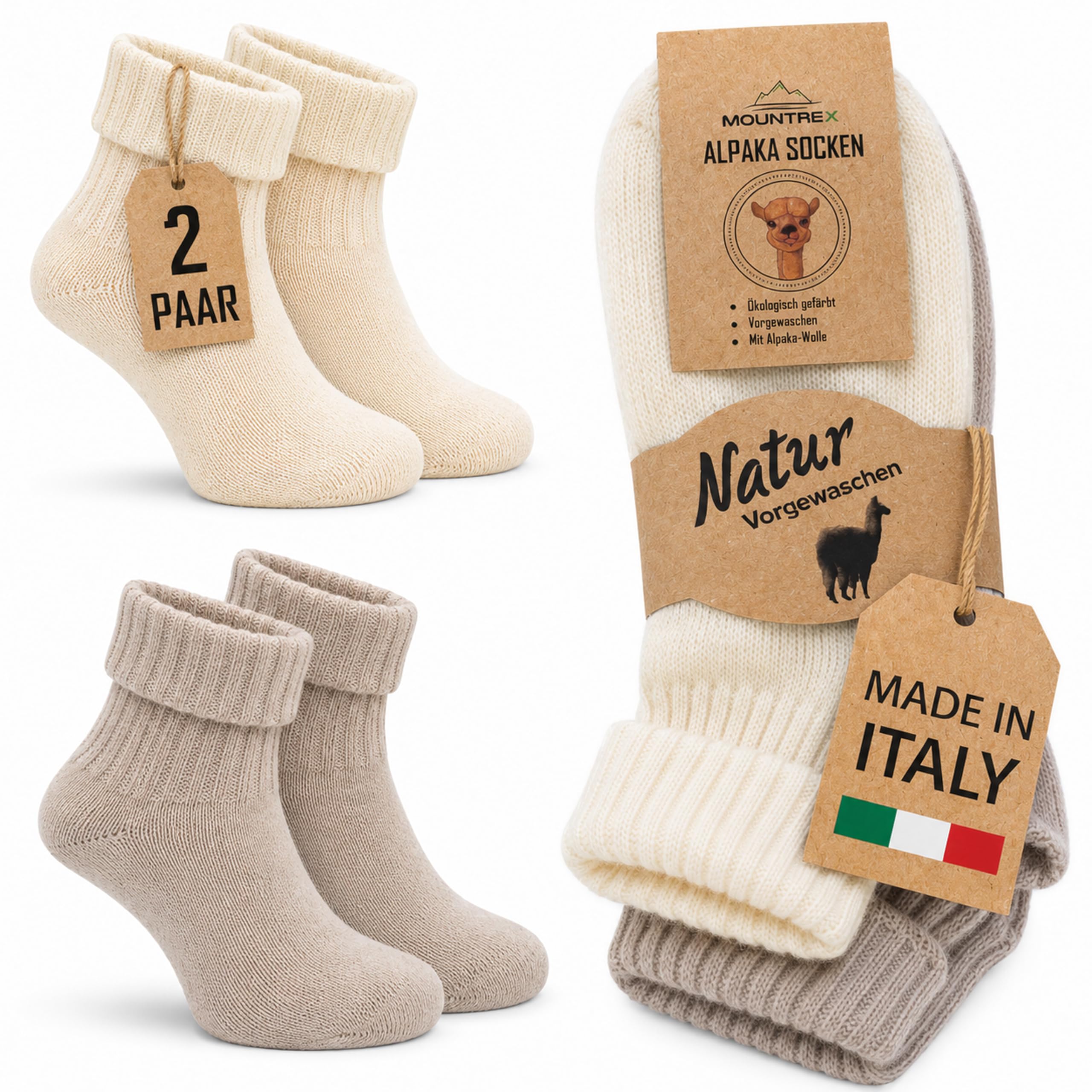 MOUNTREX® Alpaka Socken, Wollsocken für Damen und Herren - Wintersocken, Warme Haussocken, Thermosocken - Dünn - Kuschelsocken - 2 Paar
