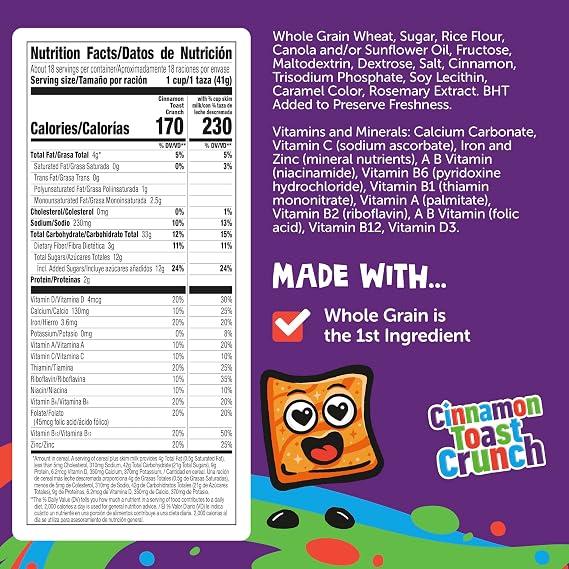 Cinnamon Toast Crunch Breakfast Cereals Crispy Cinnamon Muesli Mega Size 27oz