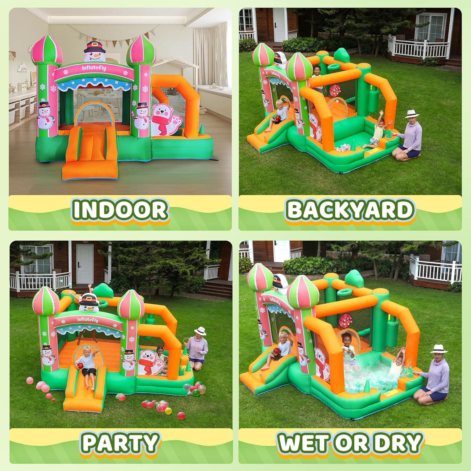 Bounce House, Inflatable Bounce House with Bouncers Slide, Ring Toss Game Toddler Ball Pit Bouncy Play House with Blower for Toddler Indoor or Outdoor Bounce House for Big Kids 3-8