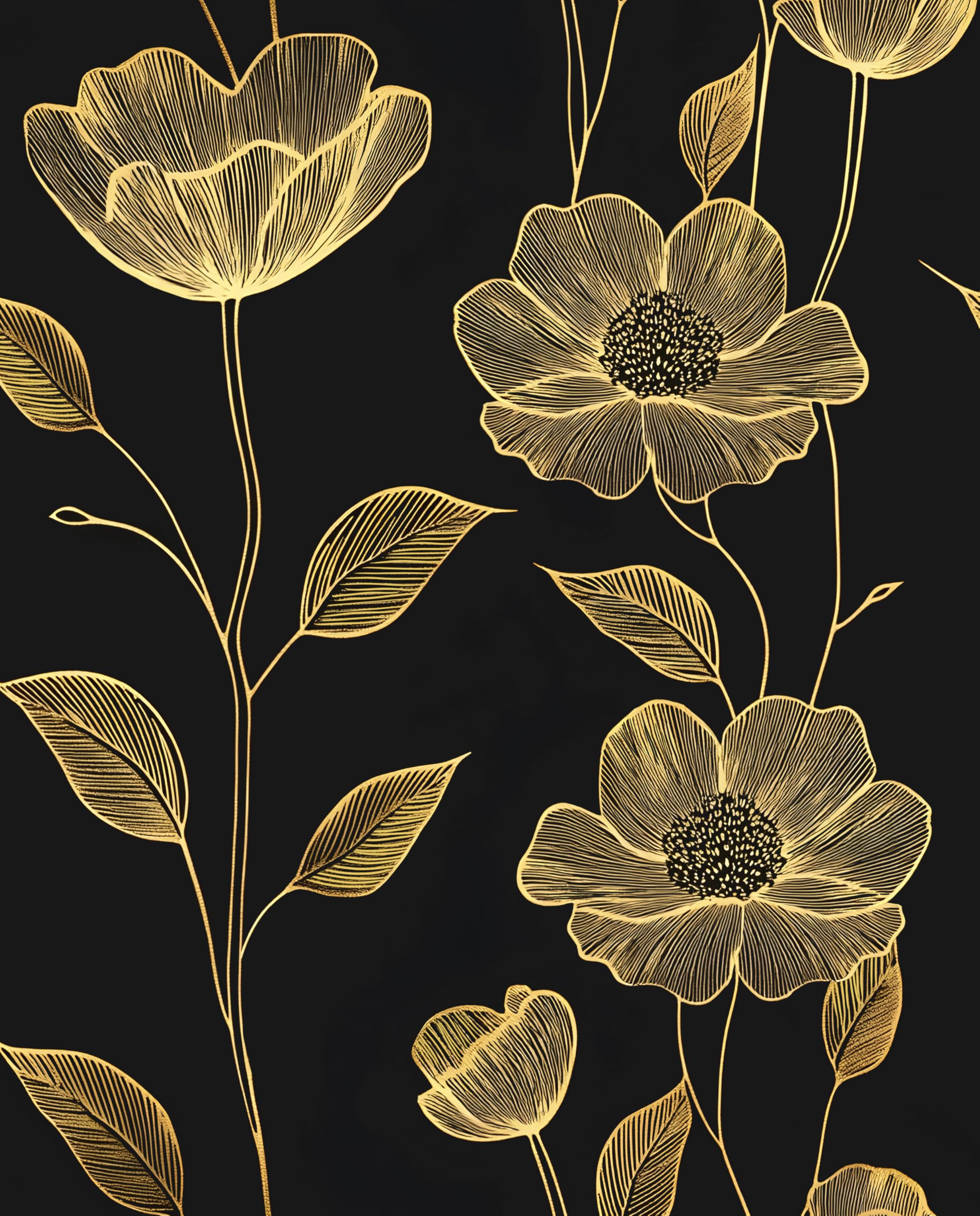 Peel and Stick Wallpaper Black and Gold Floral Wallpaper Vintage Leaf Contact Paper Removable Self Adhesive Vinyl Wall Mural Wall Paper for Bathroom Cabinets Drawer 17.5in x 9.8ft