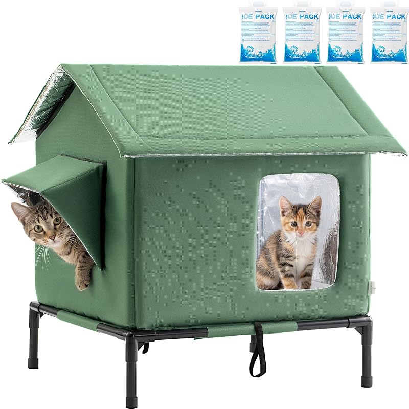 Casa para Gatos Outdoor em Tecido Oxford, Impermeável e Dobrável JUNSPOW C07A Verde
