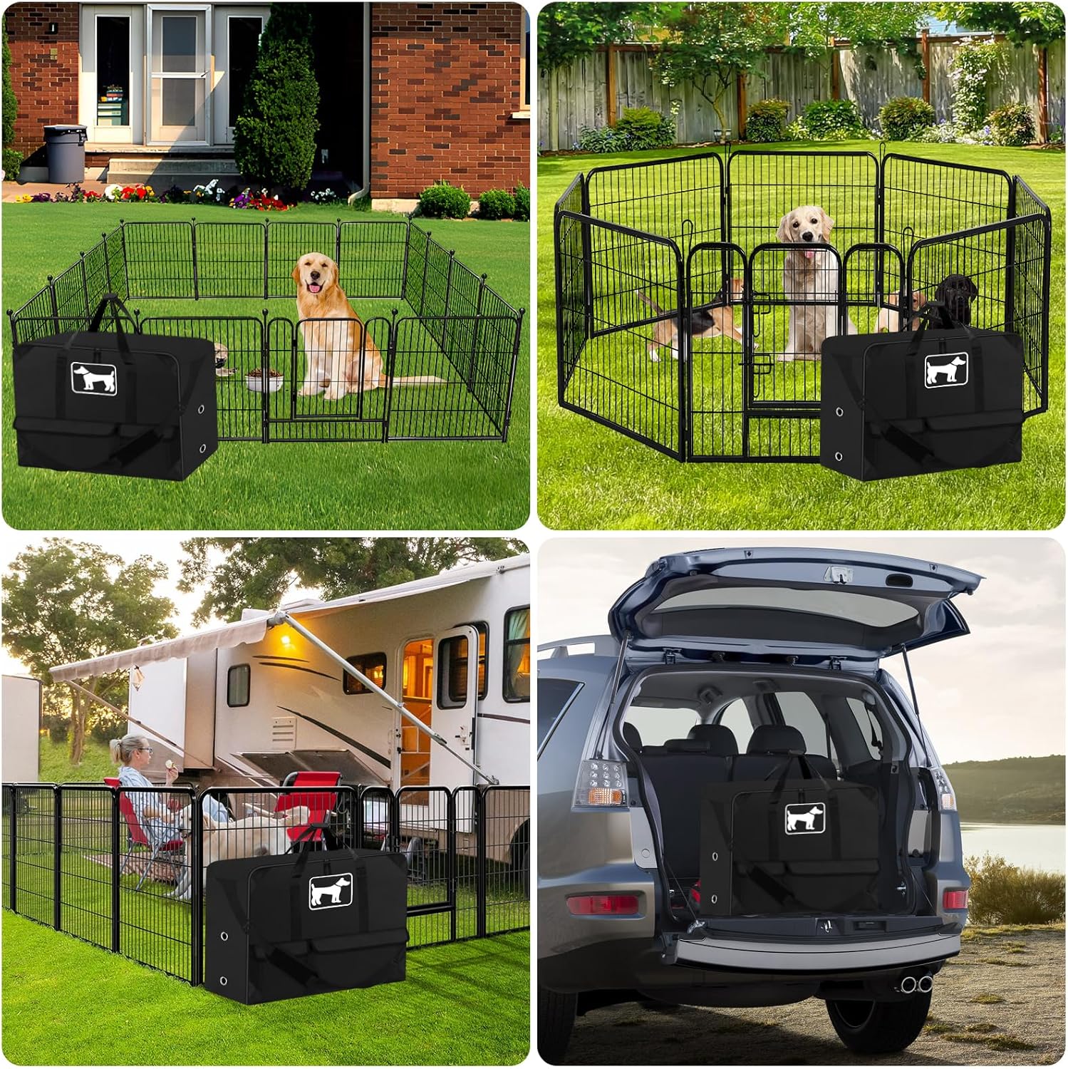 SIRUITON Dog Playpen Storage Bag,Fits32 H 8 Panels and 9 Stakes Suitable for Foldable Exercise Pet Playpen, Dog Fence Travel Bag with Reinforced Double Handles. (Black, Fits 32in)