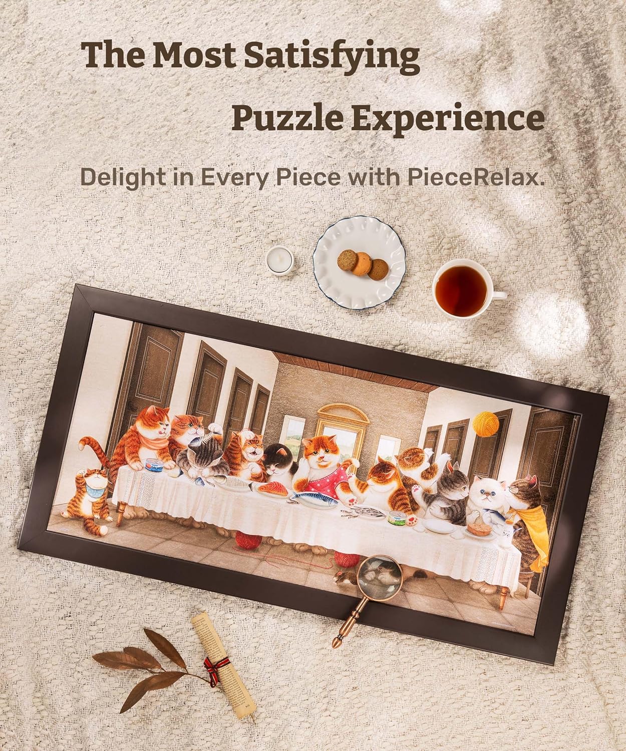 PieceRelax PieceClicks Plastic Jigsaw Puzzle for Adults 900 Pieces - Nyangsongi - Cats's Last Supper - 31.1 X 14.0 Inches, Most Satisfying Table Games, No Glue Needed [U1105]