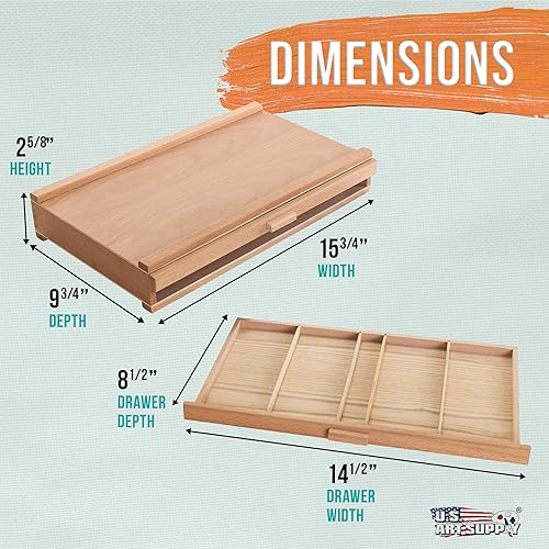 Miniatura 3 de U.S. Art Supply Caja de suministro de herramientas de artista de 2 cajones con 5 compartimentos por cajón, caja de arte de madera dura para