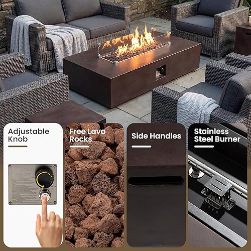 Miniatura 65 de COSIEST Juego de Mesa de Hoguera de Propano para Exteriores de 2 Piezas con Mesa para Tanque, Mesa de Fuego de 42" Certificada, 50,000 BTU con Base