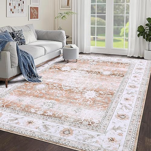 GlowSol Alfombra de área lavable de 4 x 6, alfombra bohemia naranja, vintage, tradicional, retro, alfombra plegable para niños y niñas, dormitorio