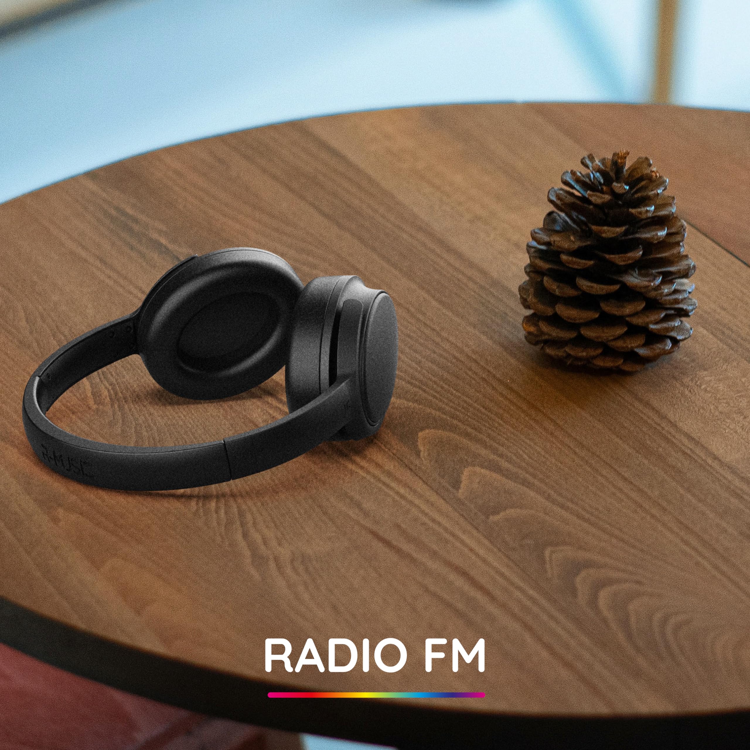 R-MUSIC RM306841 - Bezprzewodowe słuchawki telewizyjne z odbiornikiem USB 2,4 GHz - czas pracy 12H - Radio FM, port jack 3,5 mm, obrotowe słuchawki - czarny