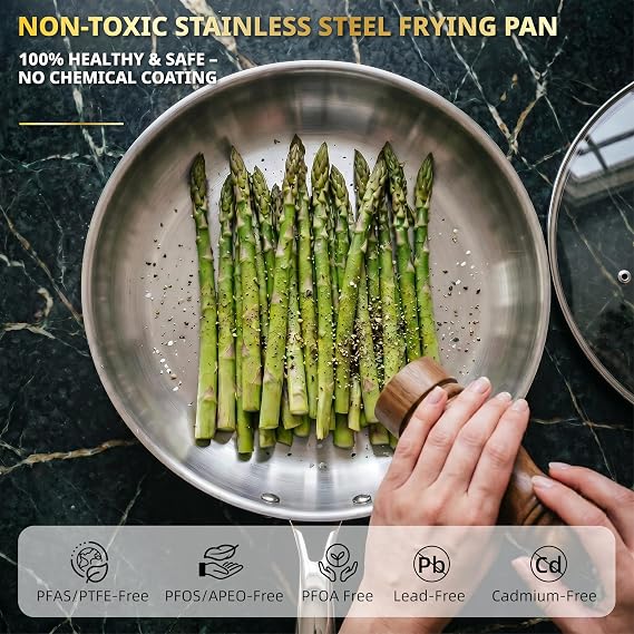 Ciwete Whole Tri-ply 18/10 Stainless Steel Cookware Set, 10 Pcs Elegant Copper Pots and Pans Set, Induction Cookware, Frying Pans, Saucepans & Stock Pot with Lid, Ideal Gift for Wedding, Housewarming