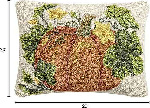 Miniatura 2 de Peking Handicraft 31ML436C20OB - Almohada con gancho de calabaza otoñal, 20 pulgadas de largo, algodón y lana