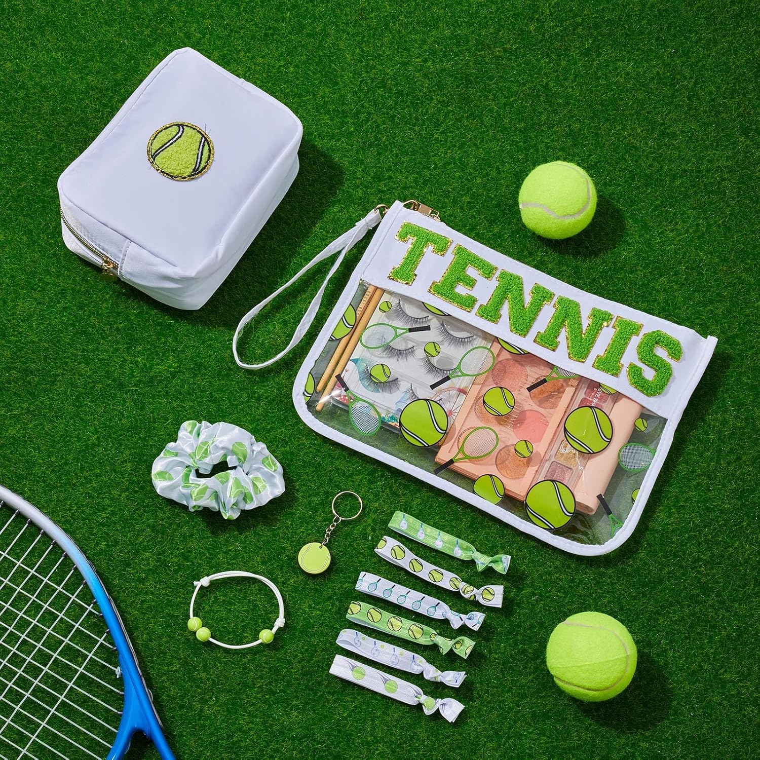 Aliceset 11 Pcs Tennis Theme Gift Set for Women, Makeup Bag with Bracelets, Hair Ties, Keychains - Stylish Gym Accessories for Sports Enthusiasts, Birthday & Holiday Favors - Image 2