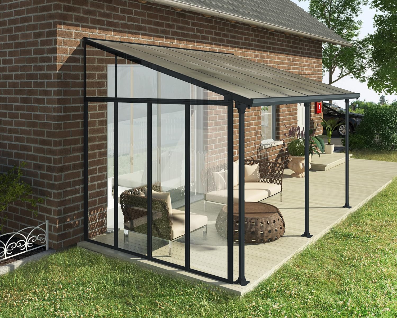 Palram - Canopia Feria 10' Patio Cover Sidewall Kit Gray Powder Coated Aluminum with Clear Acrylic Panels, Weather and Wind Resistant