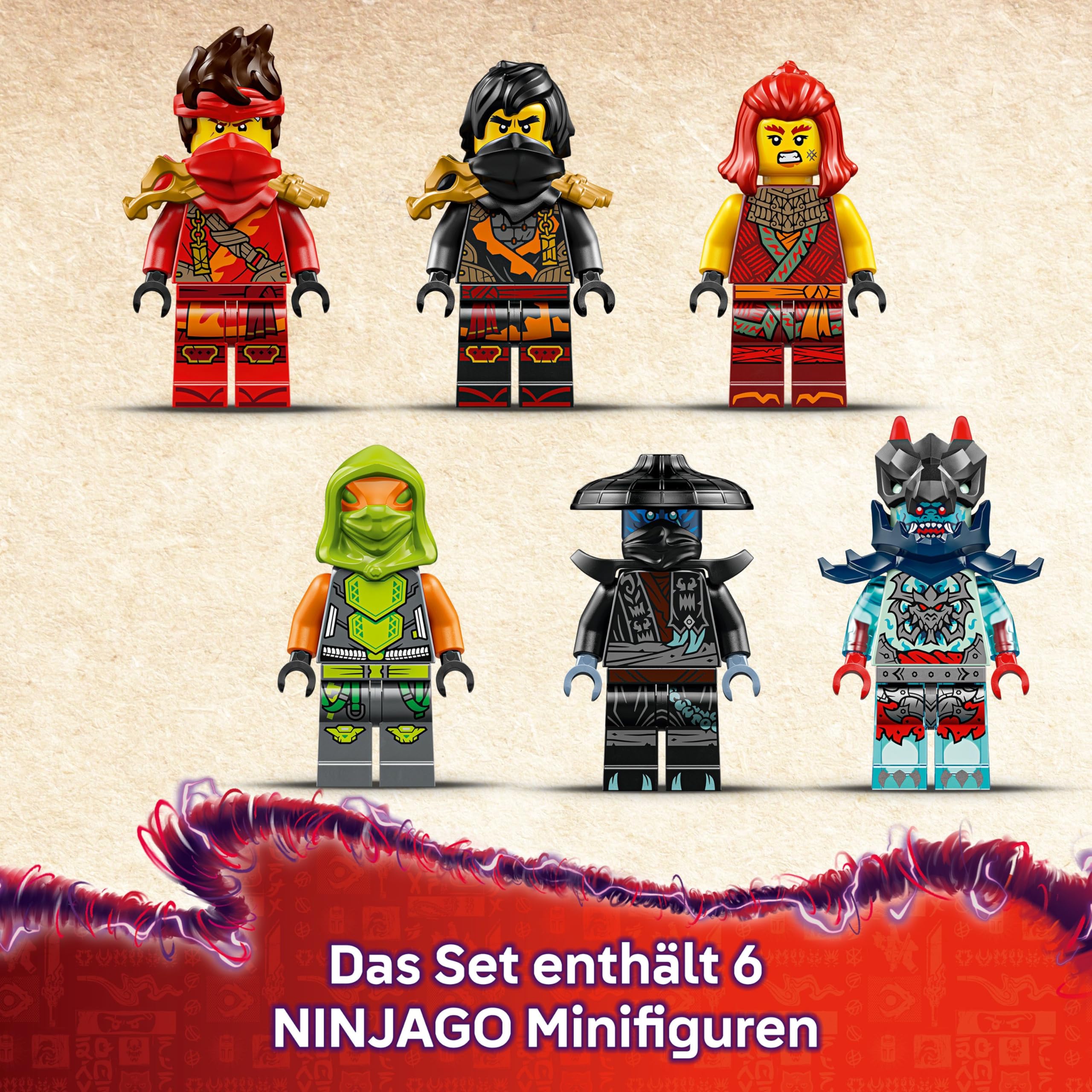 LEGO NINJAGO Ninja-Actionflitzer - 3-in-1-Spielzeug mit 2 Ninja-Bikes, 1 Jet und 6 Minifiguren, einschließlich Kai und Frak - Aufstieg der Drachen Geschenk für Jungen ab 8 Jahren - 71844