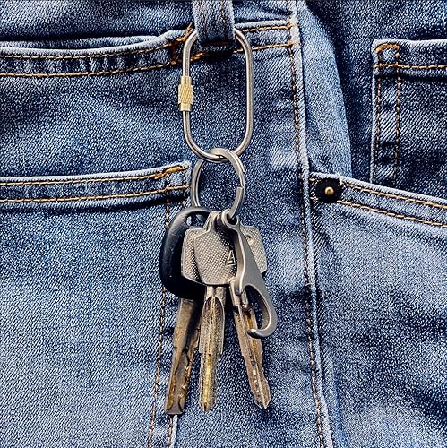 Miniatura 4 de JOGOAUTO - Mosquetón de titanio con llaveros de titanio, llaveros para llaves de automóvil, pequeños mosquetones de bloqueo Mini, llavero de